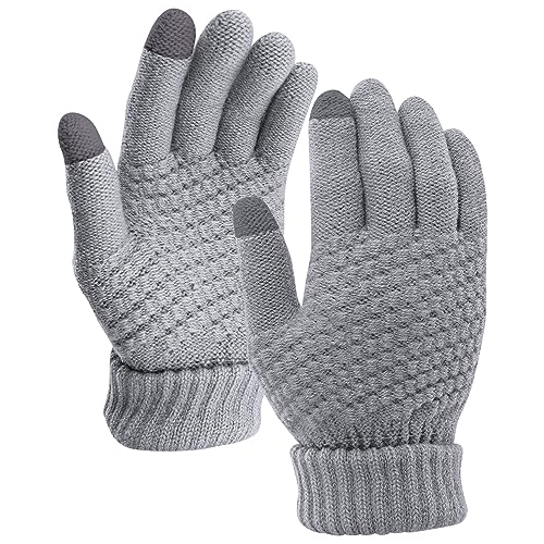 Zolunu Winterhandschuhe Touchscreen Warme Strickhandschuhe Weiches Strickfutter und elastische Stulpe Vollfingerhandschuhe für Outdoor Laufen Radfahren Fahren Arbeiten Wandern Skifahren (Grau) von Zolunu