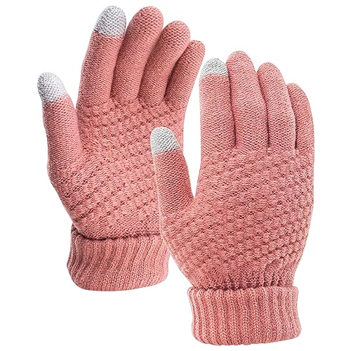 Zolunu Winterhandschuhe Touchscreen Warme Strickhandschuhe Weiches Strickfutter und elastische Stulpe Vollfingerhandschuhe für Outdoor Laufen Radfahren Fahren Arbeiten Wandern Skifahren (Rosa) von Zolunu