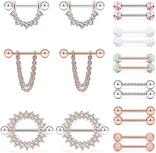 Zolure 14G Chirurgenstahl Klar CZ Brustwarzenpiercing Anhanger Kette Zunge Piercing Körper Schmuck für Frauen Männer 18 Stück Rosegold Zolure 14G Chirurgenstahl Klar CZ Brustwarzenpiercing Anhanger Kette Zunge Piercing Körper Schmuck für Frauen Männer 18 Stück Rosegold von Zolure