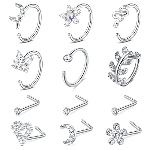 Zolure 18G Nasenpiercing Nase Nasenringe Ohrstecker L-Förmiger Nasenstecker Tragus Knorpel Helix Ohrringe Hoop Nase Piercing Schmuck Für Frauen Set von Zolure