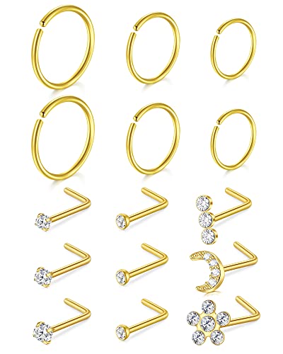 Zolure 18g Chirurgenstahl Gebogene Nasenpiercing Nase Set Nasenstecker Lippe Knorpel Helix Piercing Für Frauen von Zolure
