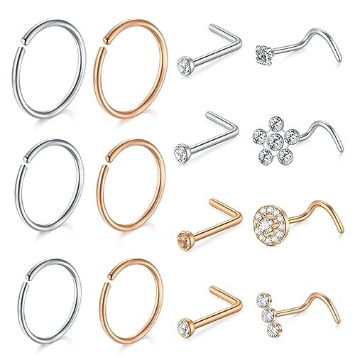 Zolure 18g Nasenring Fur Damen Herren Doppelt Nasenpiercing Chirurgenstahl Cz Nasenstecker L-Form Nostril Conch Knorpel Daith Piercing Schmuck von Zolure