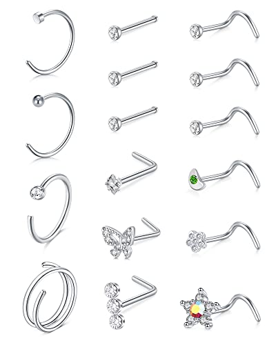 Zolure 20G Nasenpiercing Set Cz Knochen Schraube Nasenring L Shaped Nasenstecke Nasenpiercing Stecker Edelstahl Schmuck Für Frauen Männer von Zolure