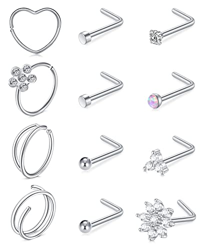 Zolure 20G Nasenpiercing Set Cz L-Form Nasenstecker Nasenpiercing Chirurgenstahl Piercing Nase Schmuck Für DaHerren Herren von Zolure