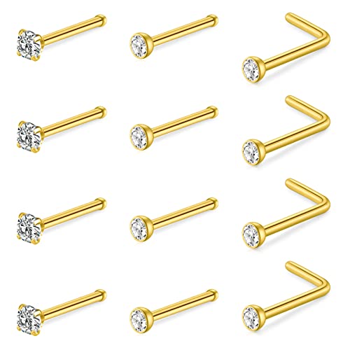 Zolure 20g Nasenstecker Nasenpiercing L-Form Piercingnase Straight Stud Bar Chirurgenstahl Cz Inlay Piercing Schmuck Für Frauen Männer von Zolure