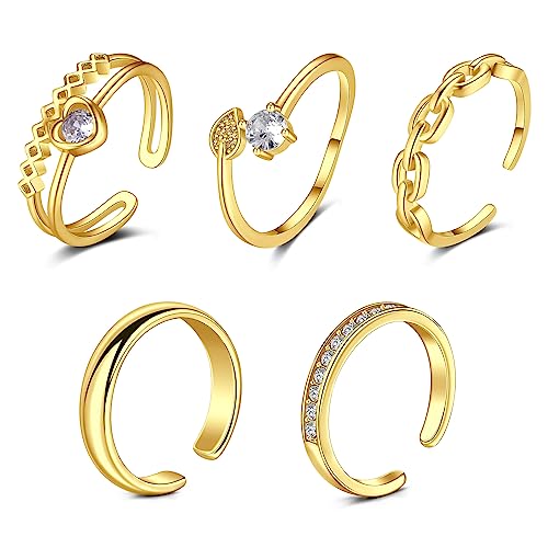 Zolure Open Zehenring Set Fingerring Gelenkring Für Damen Girls Verstellbar Cz Herz Einfache Zehenring Schwanz Band Ringe Strand Fuß Ring Schmuck Geschenke von Zolure