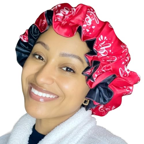 Zomac Satinhaube zum Schlafen, Haube für lockiges Haar, Schlafhauben für Frauen (rote Liebe) (Liebe) (Liebe) von Zomac