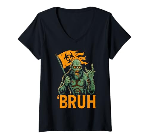Damen Bruh Bigfoot Zombie Rock Halloween Lustiger Sasquatch Undead T-Shirt mit V-Ausschnitt Damen Bruh Bigfoot Zombie Rock Halloween Lustiger Sasquatch Undead T-Shirt mit V-Ausschnitt von Zombie Bigfoot Bruh Shirt Funny Sasquatch Undead