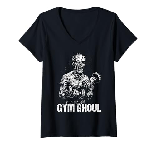 Damen Grunge Undead Zombie Bodybuilder Fitness-Fitnesstraining T-Shirt mit V-Ausschnitt Damen Grunge Undead Zombie Bodybuilder Fitness-Fitnesstraining T-Shirt mit V-Ausschnitt von Zombie Bodybuilder Fitness Halloween Weightlifting