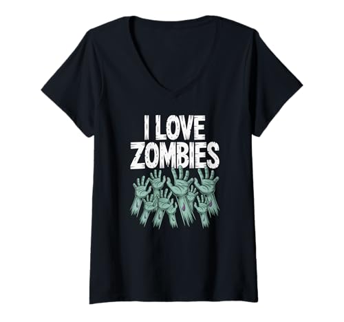 Damen Ich Liebe die Kunst von Zombies, gruselige Undead-Enthusiasten T-Shirt mit V-Ausschnitt Damen Ich Liebe die Kunst von Zombies, gruselige Undead-Enthusiasten T-Shirt mit V-Ausschnitt von Zombie Enthusiast Undead Fanatics Horror Lovers