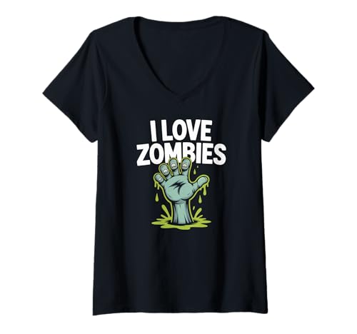 Damen Ich Liebe Zombies, Undead, Humor, Gruselig, Spaß T-Shirt mit V-Ausschnitt Damen Ich Liebe Zombies, Undead, Humor, Gruselig, Spaß T-Shirt mit V-Ausschnitt von Zombie Enthusiasts Halloween Fans Humor
