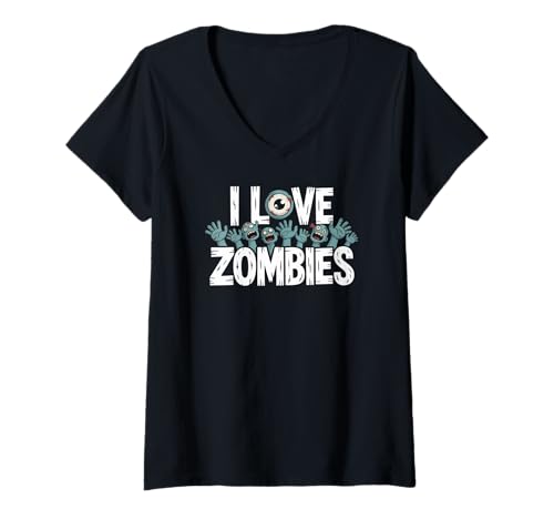Damen Ich Liebe Zombies Creepy Enthusiast Fun T-Shirt mit V-Ausschnitt Damen Ich Liebe Zombies Creepy Enthusiast Fun T-Shirt mit V-Ausschnitt von Zombie Enthusiasts Halloween Fans