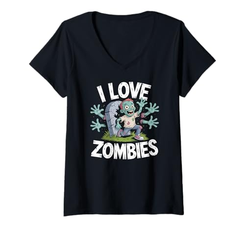 Damen Ich Liebe Zombies Fun Undead Humor Enthusiast T-Shirt mit V-Ausschnitt Damen Ich Liebe Zombies Fun Undead Humor Enthusiast T-Shirt mit V-Ausschnitt von Zombie Enthusiasts Undead Lovers Club Halloween
