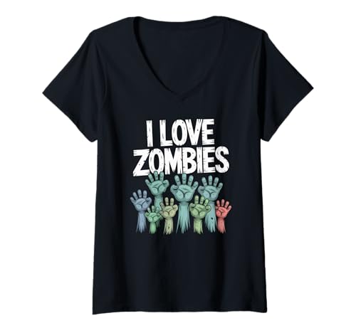 Damen Ich Liebe Zombies Halloween Undead Lover T-Shirt mit V-Ausschnitt Damen Ich Liebe Zombies Halloween Undead Lover T-Shirt mit V-Ausschnitt von Zombie Fans Walking Dead Enthusiasts