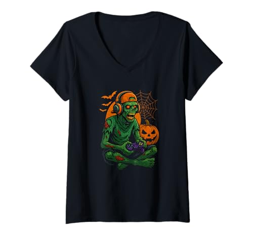 Damen Zombie Gamer T-Shirt Lustig Horror Gaming Halloween T-Shirt mit V-Ausschnitt Damen Zombie Gamer T-Shirt Lustig Horror Gaming Halloween T-Shirt mit V-Ausschnitt von Zombie Gamer Horror Gaming Lustig Geschenk