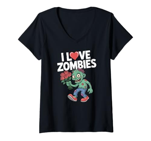 Damen I Love Zombies witziger romantischer Humor T-Shirt mit V-Ausschnitt Damen I Love Zombies witziger romantischer Humor T-Shirt mit V-Ausschnitt von Zombie Lovers Cute Undead Valentine