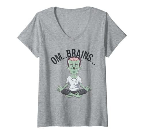Damen Zombie Meditation OM Brains Lustige Yoga Parodie Vibes T-Shirt mit V-Ausschnitt Damen Zombie Meditation OM Brains Lustige Yoga Parodie Vibes T-Shirt mit V-Ausschnitt von Zombie Yoga OM Brains Creepy Calm Meditation Vibes