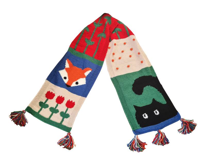 Handgestrickter Schal | Einzigartiges Design Kuschelig Katze Und Fuchs von ZoneDesignStore