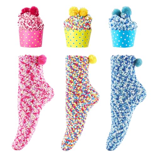 ZoneYan Cupcake Kuschelsocken, Snug Kuschelsocken Damen, Cupcake Socken Damen, 3 Paar Lustige Cupcake-Socken für Damen, Winter Damen Warme Socken, Gemütlich, Warm, mit Geschenk-Verpackung von ZoneYan