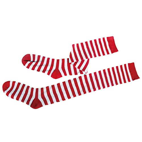 Zonfer 1pair Weihnachten Kniestrümpfe Baumwolle Rot-weiß Gestreiften Strümpfe Hoch Overknees Strumpf-frauen-mädchen-winter-warmer Schlaf Socke von Zonfer