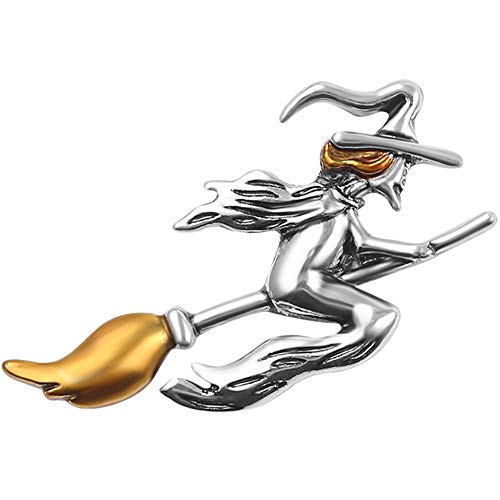Zonfer Hexe Auf Broomstick Brosche Magische Halloween Silbrig Geschenk Schmuck von Zonfer