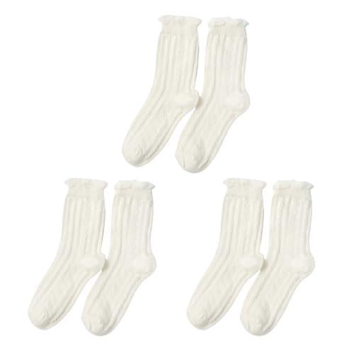 Zonoori 3 Paar socken mit rüschen damen, Weiße Weiche Atmungsaktive söckchen mit rüschen von Zonoori