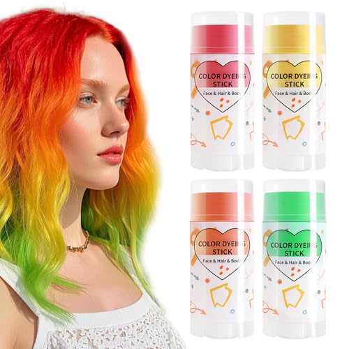 Zonoori Haarkreide Set 4 Farben, Auswaschbare Temporäre Haarfarbe für Kinder & Erwachsene - Nicht Klebrige Kreide für Fasching, Hochzeit, Karneval - Rot/Gelb/Orange/Grün von Zonoori
