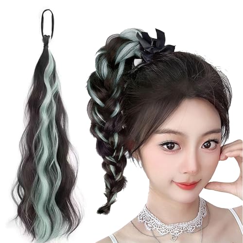 Zonoori Synthetik Pferdeschwanz Haarteil 45cm mit Kordelzug, Lockiges Ponytail Extension für Damen – Hochwertige Echthaar-Optik (Gelee Grün) von Zonoori