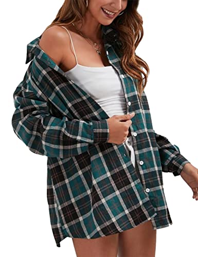 Zontroldy Plaid Flanellhemden für Damen Oversized Langarm Button Down Buffalo Plaid Hemdbluse Tops, Grün , X-Groß von Zontroldy