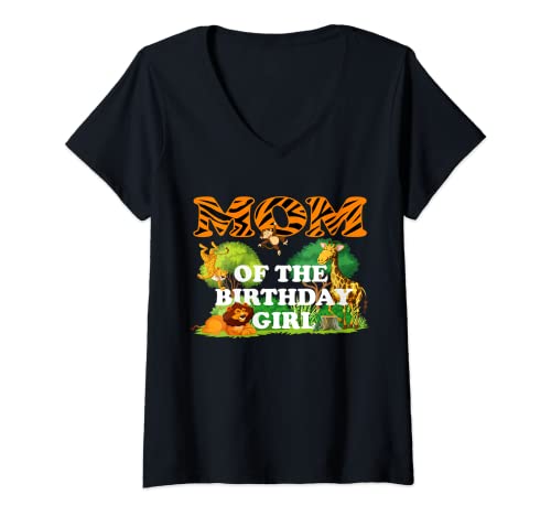 Damen Mom Of The Birthday Girl Zoo Thema Tier Party Safari Cool T-Shirt mit V-Ausschnitt Damen Mom Of The Birthday Girl Zoo Thema Tier Party Safari Cool T-Shirt mit V-Ausschnitt von Zoo Animal Birthday Party Matching Family Supplies
