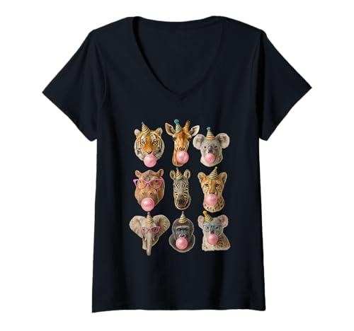 Damen Zoo Tiere Wildlife Geburtstag Party Zoo Tag Tier T-Shirt mit V-Ausschnitt Damen Zoo Tiere Wildlife Geburtstag Party Zoo Tag Tier T-Shirt mit V-Ausschnitt von Zoo Animal Costume Wildlife Theme Party Gifts
