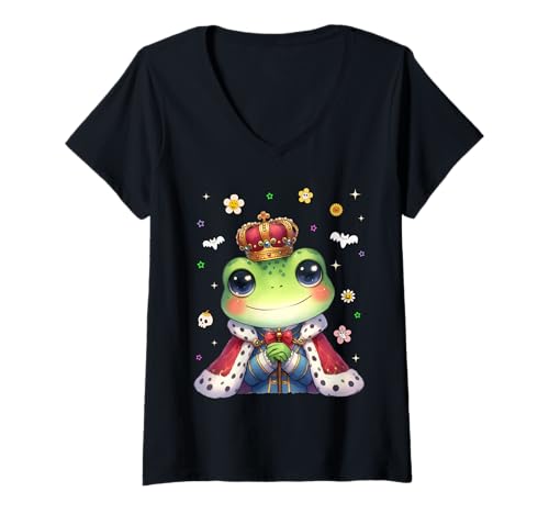 Damen Men Women Kids Groovy Retro Funny Cute Frog Spooky Halloween T-Shirt mit V-Ausschnitt Damen Men Women Kids Groovy Retro Funny Cute Frog Spooky Halloween T-Shirt mit V-Ausschnitt von Zoo Animals Toad Frog Lovers Halloween Costumes