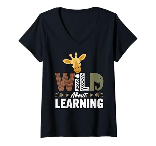 Damen Wild About Learning Dschungel Safari Tiere T-Shirt mit V-Ausschnitt Damen Wild About Learning Dschungel Safari Tiere T-Shirt mit V-Ausschnitt von Zoo Bildung Abenteuer Kinder Klassenzimmer