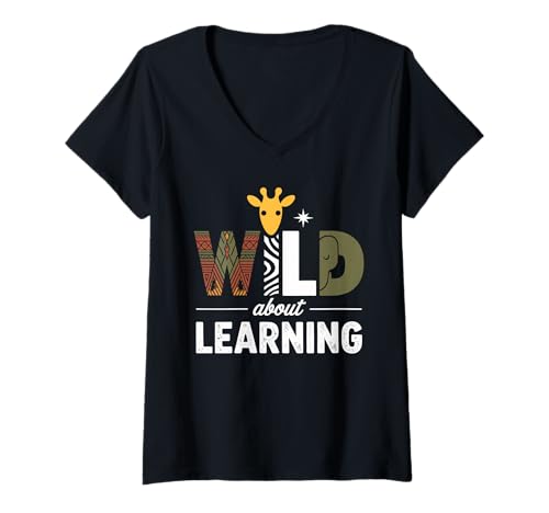 Damen Wild About Learning Dschungel Safari Tiere T-Shirt mit V-Ausschnitt Damen Wild About Learning Dschungel Safari Tiere T-Shirt mit V-Ausschnitt von Zoo Bildung Abenteuer Kinder Klassenzimmer