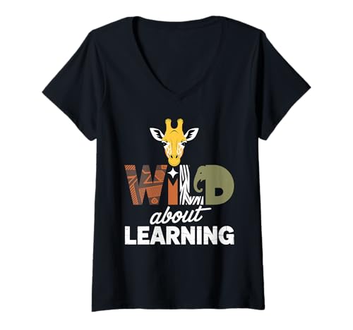 Damen Wild About Learning Dschungel Safari Tiere T-Shirt mit V-Ausschnitt Damen Wild About Learning Dschungel Safari Tiere T-Shirt mit V-Ausschnitt von Zoo Bildung Abenteuer Kinder Klassenzimmer
