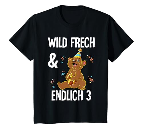 Kinder 3. Geburtstag Bär Wild Frech Und Endlich 3 Jahre T-Shirt von Zoo Kindergeburtstag