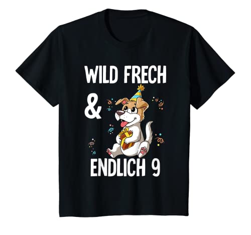 Kinder 9. Geburtstag Hund Wild Frech Und Endlich 9 Jahre T-Shirt von Zoo Kindergeburtstag