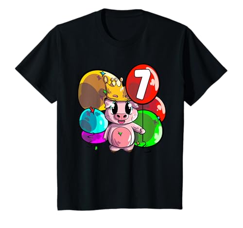 Schwein 7 Jahr Kind 7. Geburtstag T-Shirt von Zoo Kindergeburtstag