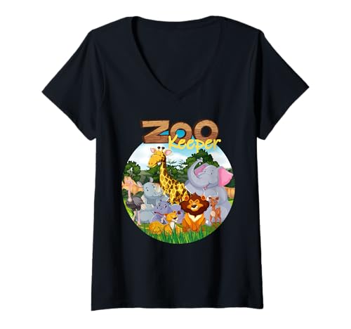Damen Zookeeper für Erwachsene & Kinder Safari Afrikanische Savanne Kostüm T-Shirt mit V-Ausschnitt von Zoo keeper Zoo Animal Explorer Safari Jungle Tee
