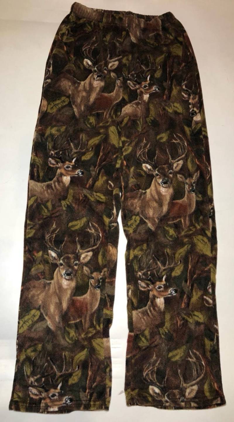 Zoofleece Hose Hirsch Weißwedelhirsch Super Bequem Braun Camouflage Fleece Sweats Geschenk S-3x von ZooFleece