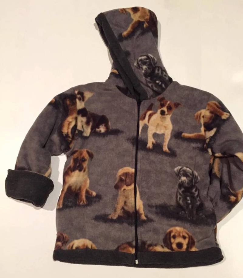 Zoofleece Hund Hunde Welpen Grau Reversible Heavy Weight Kapuzen Fleece Kinder Winter Jacke von ZooFleece