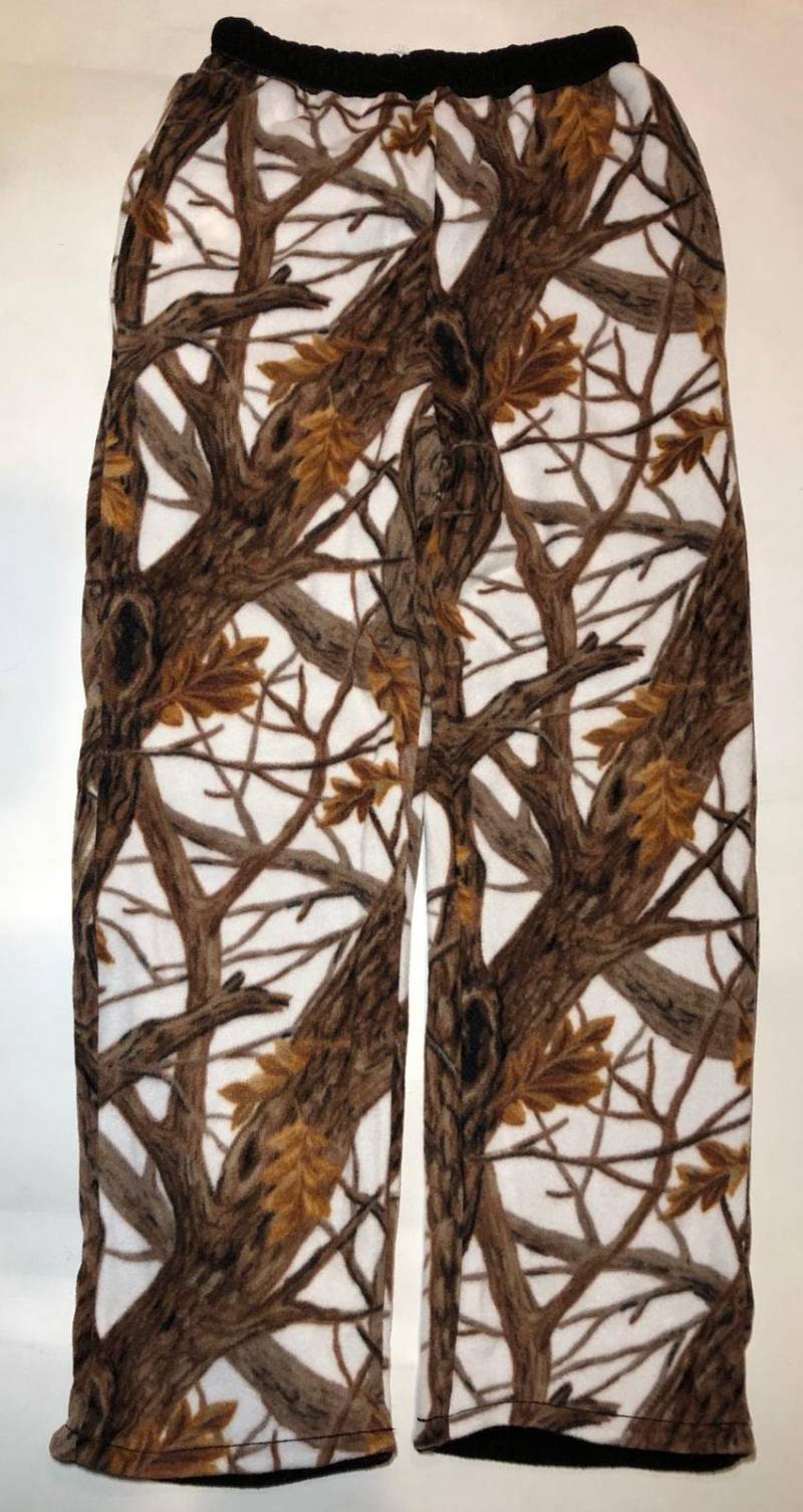 Zoofleece Weiß Schnee Baum Camo Hose Super Bequeme Kordel Braun Camouflage Fleece Sweats S-2x von ZooFleece
