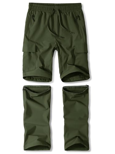 Kinder Wanderhose Unisex Jugend 2-in-1 Zip Off Outdoorhose Trekkinghose für den Sommer Wasserdicht Leicht Schnelltrocknend Grün L von Zoofly