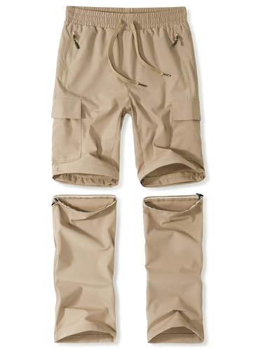 Kinder Wanderhose Unisex Jugend 2-in-1 Zip Off Outdoorhose Trekkinghose für den Sommer Wasserdicht Leicht Schnelltrocknend Khaki S von Zoofly