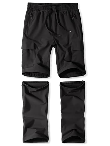 Kinder Wanderhose Unisex Jugend 2-in-1 Zip Off Outdoorhose Trekkinghose für den Sommer Wasserdicht Leicht Schnelltrocknend Schwarz S von Zoofly