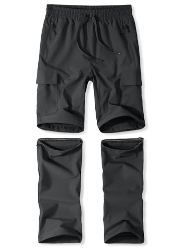 Kinder Wanderhose Unisex Jugend 2-in-1 Zip Off Outdoorhose Trekkinghose für den Sommer Wasserdicht Leicht Schnelltrocknend Tiefgrau XL von Zoofly