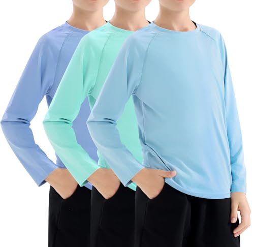 Zoofly 3 Stück Jungen Langarm Rashguard Shirt mit UPF 50+ Schutz Kinder UV Schwimmshirt Schnelltrocknend Mint/Hellblau/Blau (M/10-12) von Zoofly