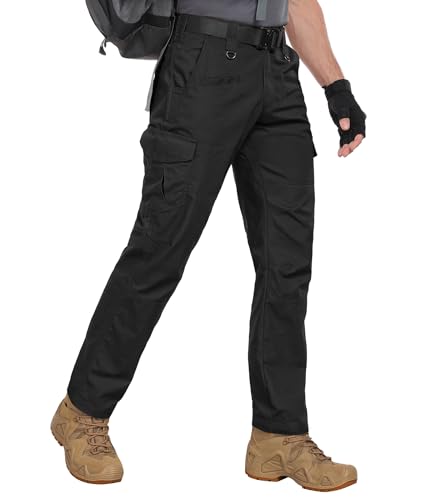 Zoofly Cargo Hose Herren Multi Taschen Wasserdicht Outdoorhose Männer Stretch Motorrad Hosen Mann Elastisch Schwarz 30W*30L von Zoofly