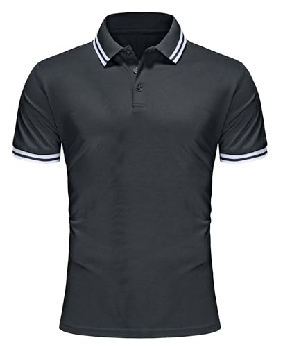 Zoofly Herren Poloshirt Kurzarm Atmungsaktiv Klassisches Polyester Golf Performance Poloshirts Mann Casual Baumwolle Polohemd L Dunkelgrau von Zoofly