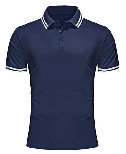 Zoofly Herren Poloshirt Kurzarm Atmungsaktiv Klassisches Polyester Golf Performance Poloshirts Mann Casual Baumwolle Polohemd L Navyblau von Zoofly